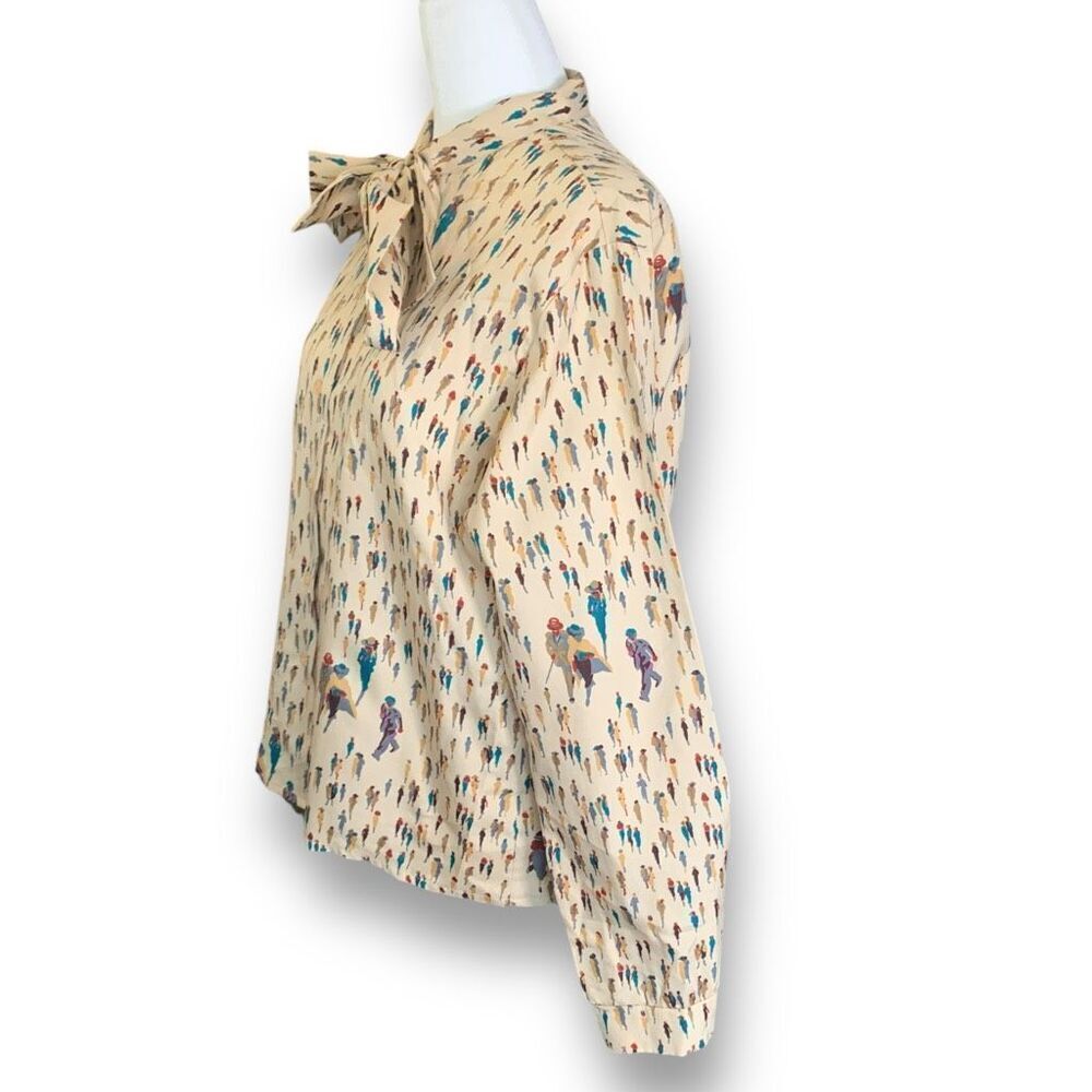 Vintage Multicolor Patterned Blouse with Bow Tie - Picture 3 of 9